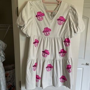 Girls' White Dress with Pink Accents